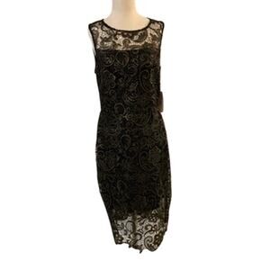 NWT Bisou Bisou Women's Dress 12 Black & Gold Sheath Lace Overlay
